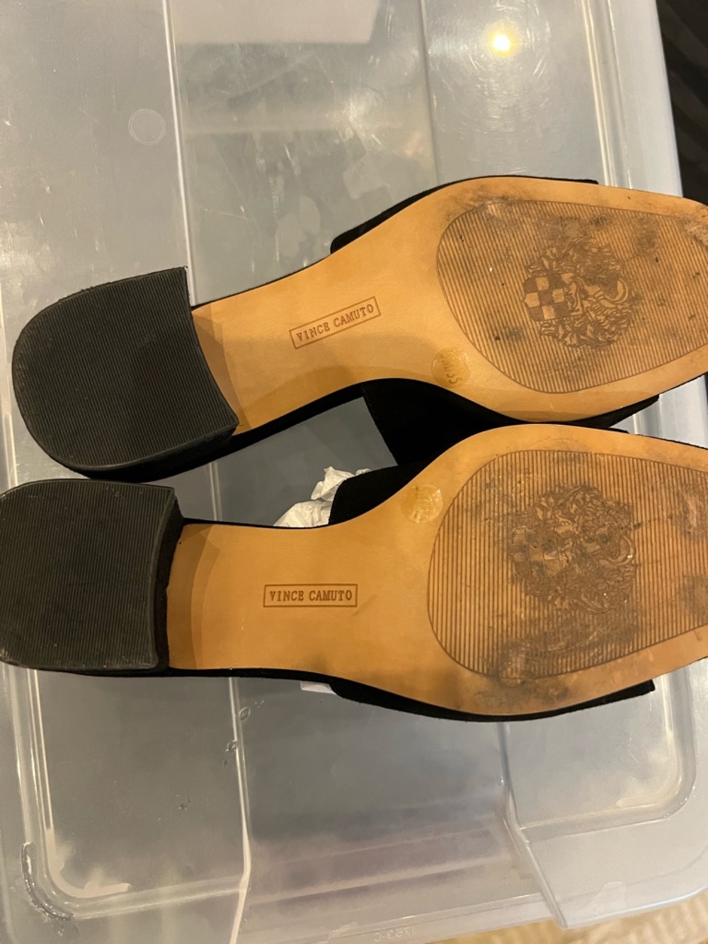 Black Suede Open-Toe Block Heel Mules - Women. - Picture 4 of 4